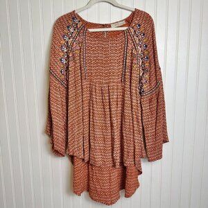 A Beautiful Soul Orange Embroidered Hi Low Hem Tunic J27